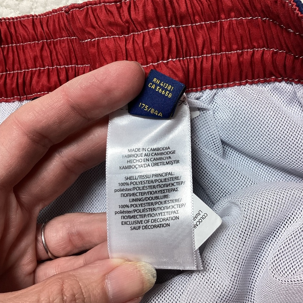 Polo Ralph Lauren Mens Ombre Swim Trunks Size M Red White Blue Tie Pockets Lined - Picture 14 of 15
